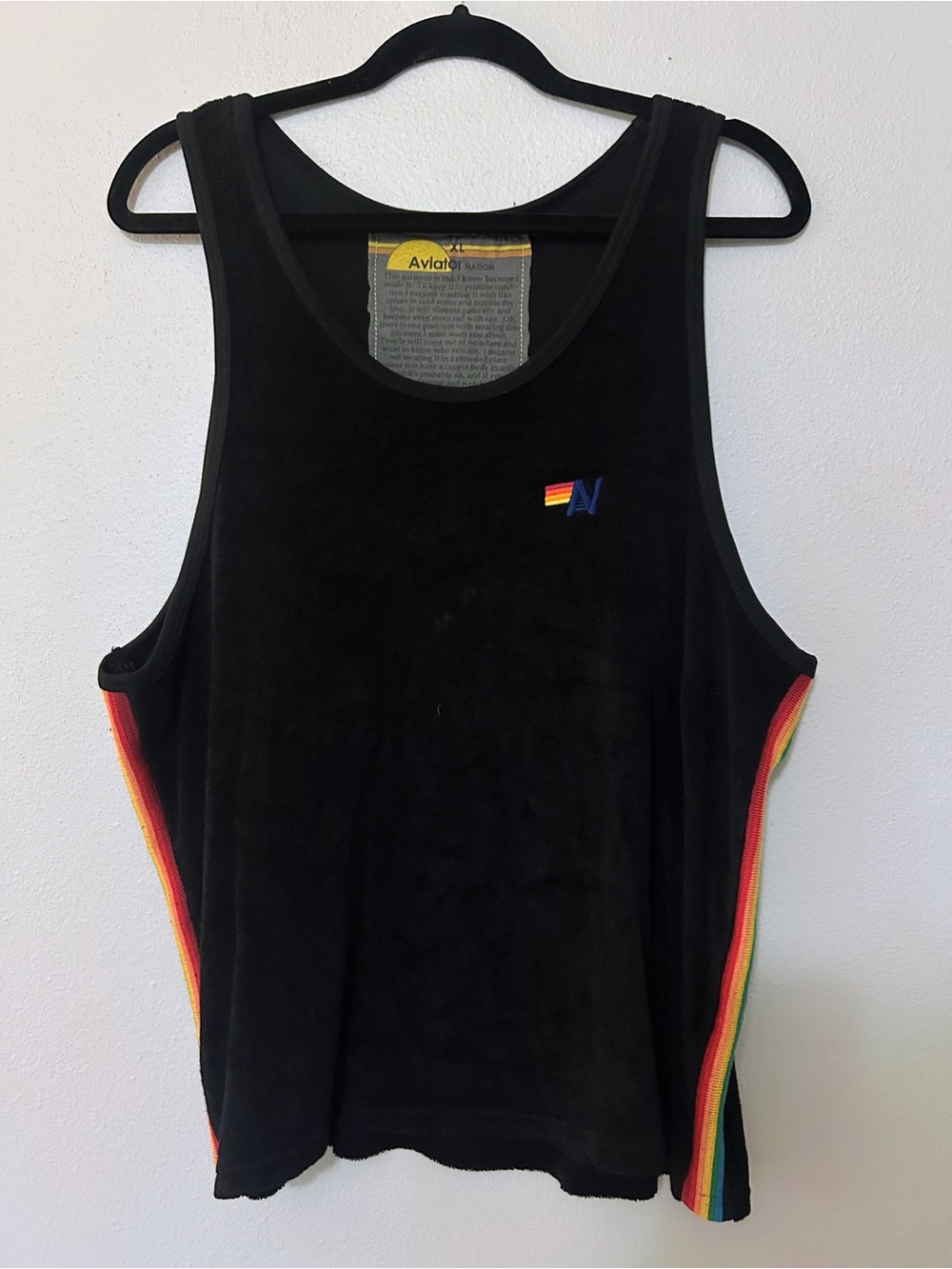 Aviator Nation Women’s Black Terry Tank with Rainbow Stripe Size XL
